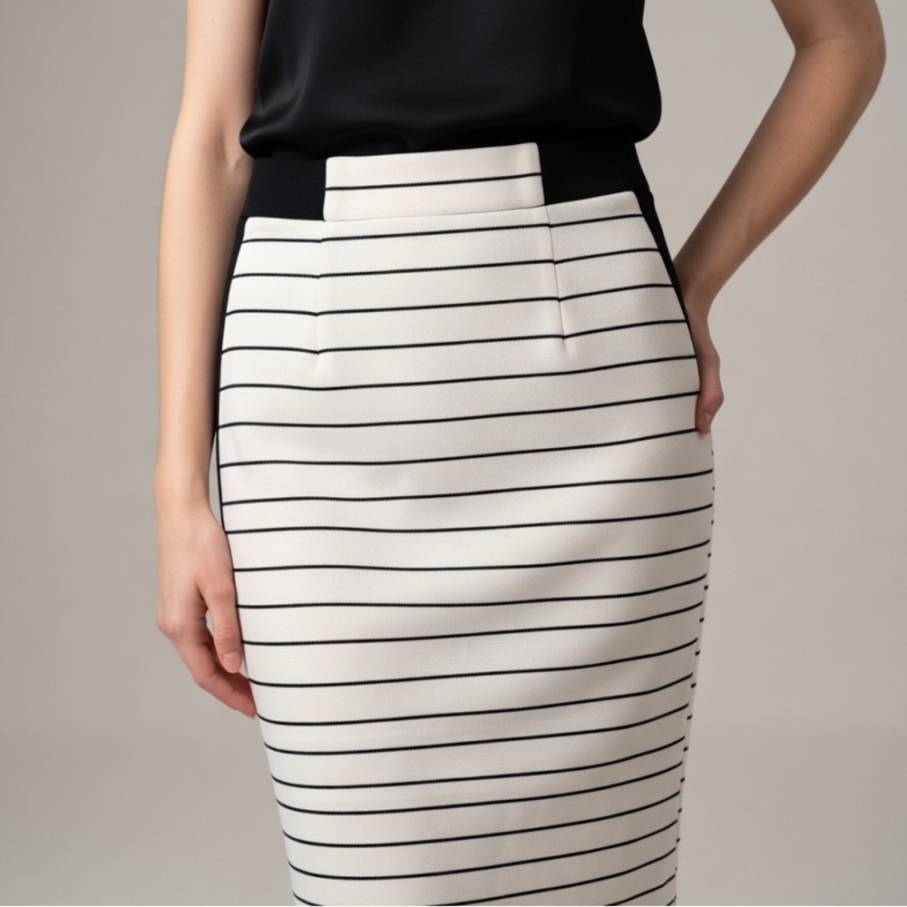 NINE WEST size 6 Elegant Black and White Striped Skirt (B5526)